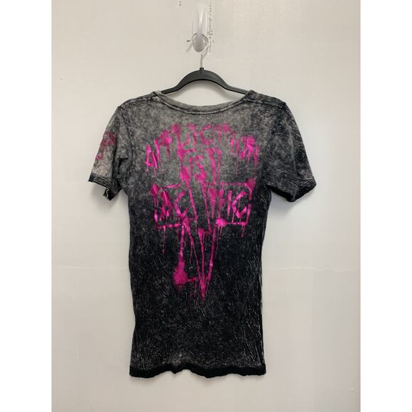 Affliction Reversible Women’s V Neck T Shirt Grunge Distressed Punk M Y2K - Picture 3 of 6